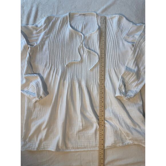 Free People CP Shades White Pleated Peasant Boho Top Pleated Cotton Blouse M - Picture 6 of 7